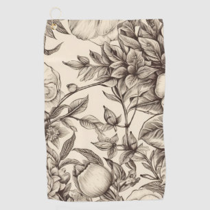 Elegant Sepia Botanical with Layered Florals Golf Towel