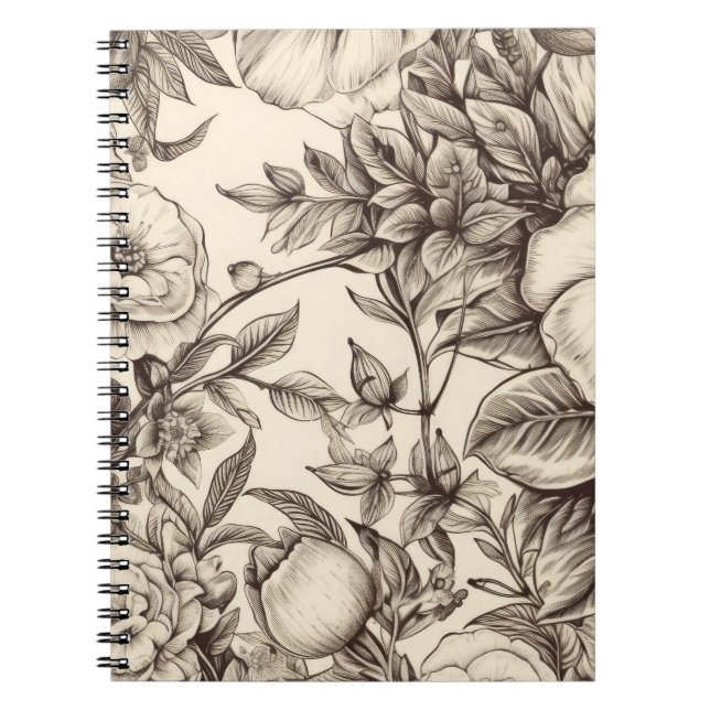 Elegant Sepia Botanical with Layered Florals Notebook (Front)