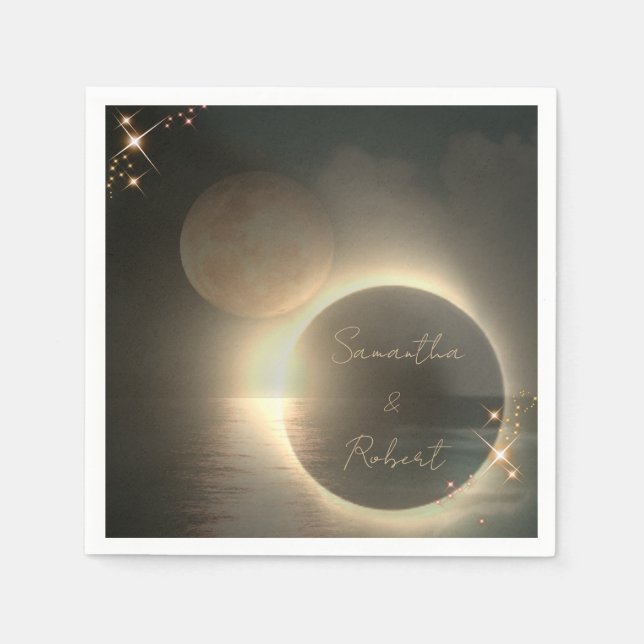 Elegant Sepia Solar Eclipse Custom Photo Wedding   Napkin (Front)