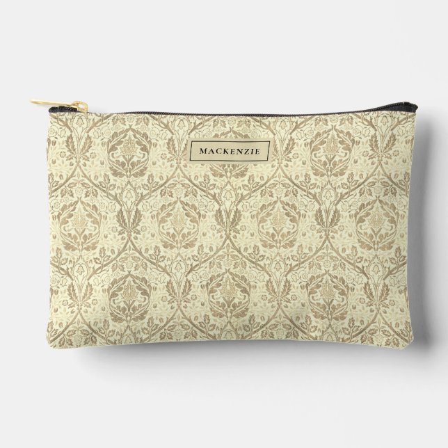 Elegant Sepia Tan Floral Pattern Accessory Pouch (Front)