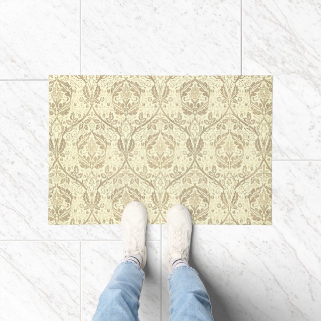 Elegant Sepia Tan Floral Pattern Doormat (Indoor)