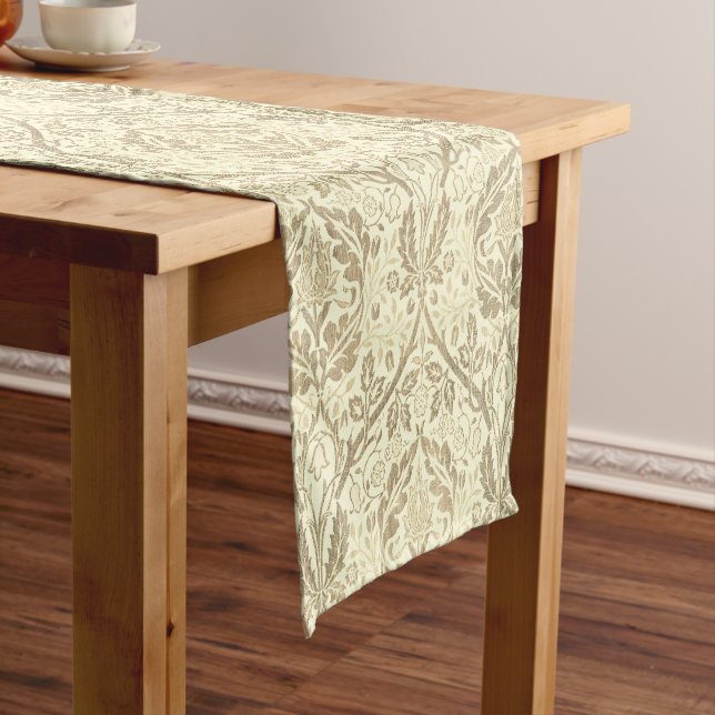 Elegant Sepia Tan Floral Pattern Short Table Runner (In Situ)