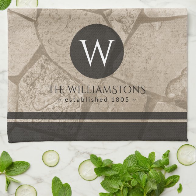 Elegant Sepia Toned Cracked Stones Kitchen Towel (Folded)