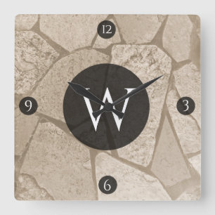 Elegant Sepia Toned Cracked Stones Square Wall Clock
