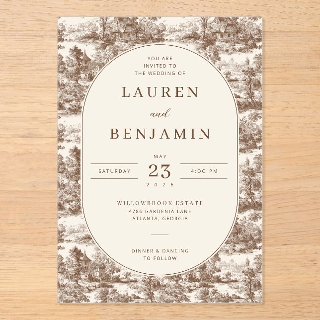 Elegant Sepia Vintage Illustrations Acrylic Invitations (Front)