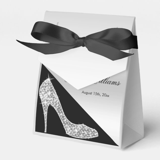 Elegant Sequin Stiletto, Silver & Black Birthday Favor Box (Front Side)