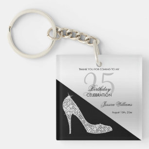 Elegant Sequin Stiletto, Silver & Black Birthday   Keychain