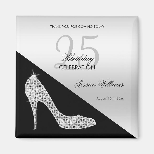 Elegant Sequin Stiletto, Silver & Black Birthday   Magnet (Front)