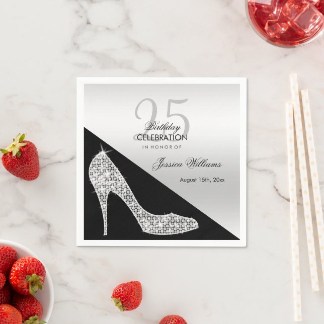 Elegant Sequin Stiletto, Silver & Black Birthday   Napkin (Insitu)
