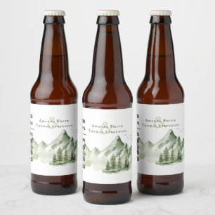Elegant serene green mountain landscape beer bottle label