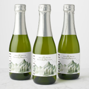 Elegant serene green mountain landscape sparkling wine label