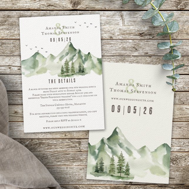 Elegant serene green mountain landscape wedding enclosure card (Creator Uploaded)