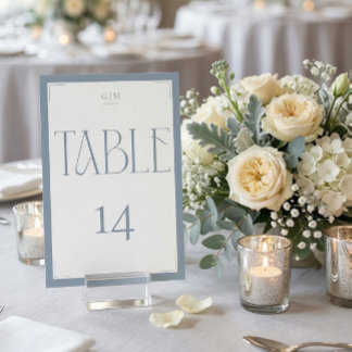 Elegant Serif Blue Gray Monogram Table Number
