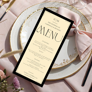 Elegant Serif Monogram Black Creme Wedding Menu