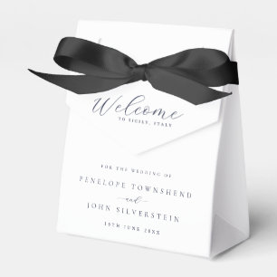 Elegant Serif Script Text Welcome Wedding Favor Box
