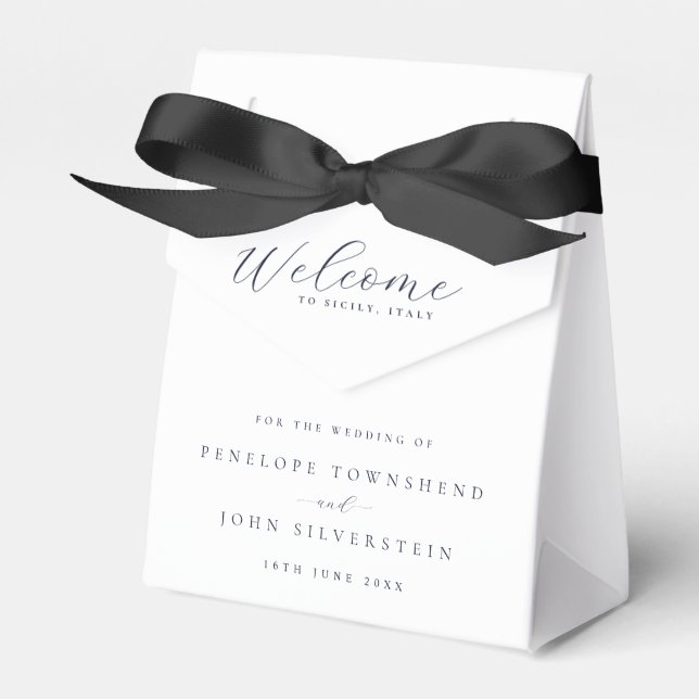 Elegant Serif Script Text Welcome Wedding Favor Box (Front Side)