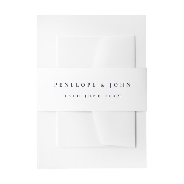 Elegant Serif Script Typography White Wedding Invitation Belly Band (Front Example)