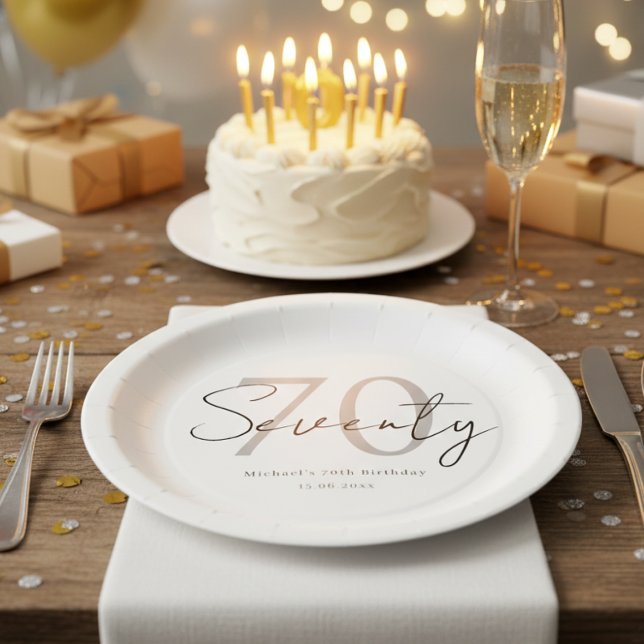 Elegant Seventieth Birthday Paper Plate Minimalist (Creator Uploaded)