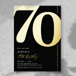Elegant Seventy 70th Birthday Party Foil<br><div class="desc">Real foil black and gold 70th birthday party invitations featuring the number '70' in a large bold serif font,  and a modern invite template that is easy to personalize.</div>