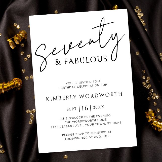 Elegant Seventy and Fabulous Script 70th Birthday Invitation (Creator Uploaded)
