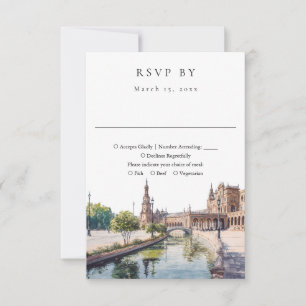 Elegant Seville Spain Watercolor Wedding RSVP Card