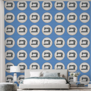 Elegant Sewing Machine Art Blue Orange Pattern Wallpaper