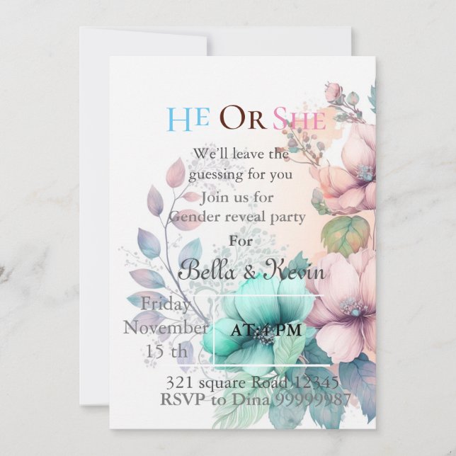 Élégant sexe floral doux révéler invitation (Devant)