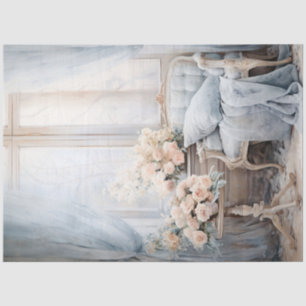 Elegant shabby chic cozy nook sofa and flowers tissue paper