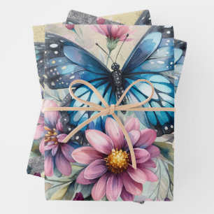 Elegant Shabby Chic Floral & Butterflies Wrapping Paper Sheet