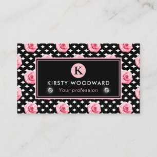 Elegant Shabby Chic Pink and Black Roses Pattern Business Card