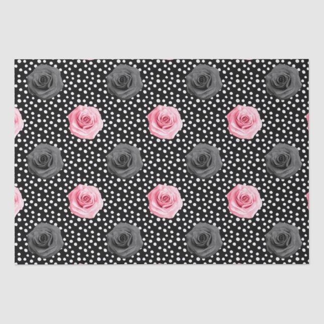 Elegant Shabby Chic Pink Roses and Polka Dot Tissue Paper (Front)