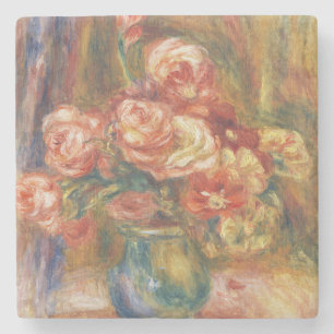 Elegant Shabby Chic Renoir Rose Painting Stone Coaster
