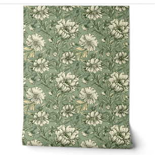 Elegant Shabby chic sage green white flowers Wallpaper