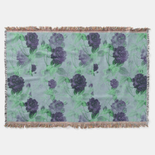 Elegant Shabby Chic Vintage Blue Rose Illustration Throw Blanket