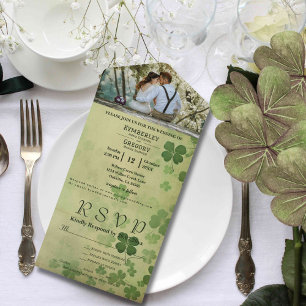 Elegant Shamrock Clover Irish Celtic One Photo All In One Invitation