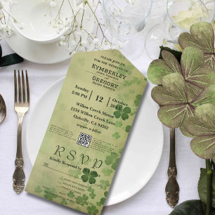 Elegant Shamrock Clover Irish Celtic QR Code All In One Invitation