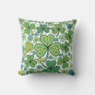 Elegant Shamrock Clover Pattern Throw Pillow