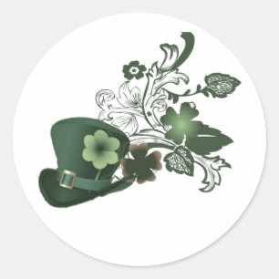 Elegant Shamrock Hat Classic Round Sticker