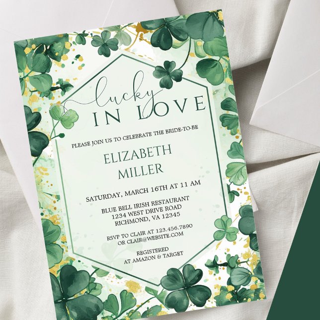 Elegant Shamrock Lucky in Love Bridal Shower  Invitation (Creator Uploaded)