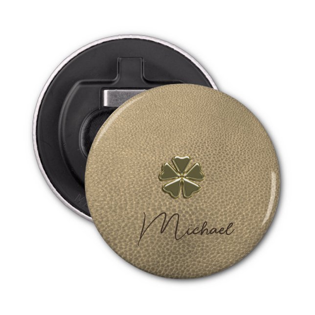 Elegant  Shamrock Patrick's Day Leather Bottle Opener (Front)