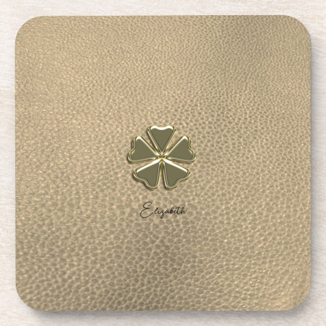 Elegant  Shamrock Patrick's Day Leather Coaster (Front)