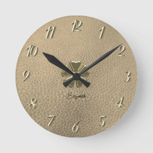 Elegant  Shamrock Patrick's Day Leather Round Clock