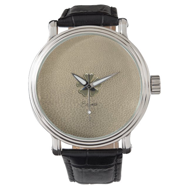 Elegant  Shamrock Patrick's Day Leather Watch (Front)