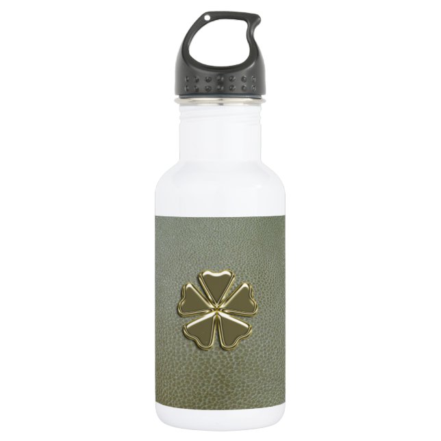 Elegant  Shamrock St.Patrick`s Day,Green Leather 532 Ml Water Bottle (Front)