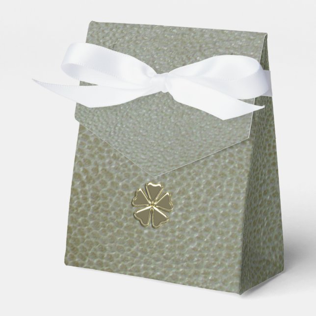 Elegant Shamrock St.Patrick`s Day,Green Leather Favor Box (Front Side)