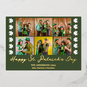 Elegant Shamrock St. Patrick's Day Family photo Foil Holiday Card