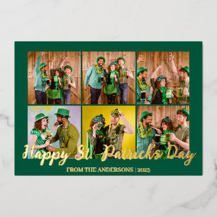 Elegant Shamrock St Patricks Day Family photo Foil Holiday Card