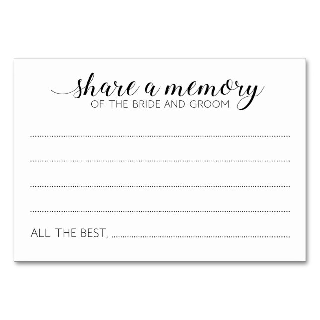 Elegant Share Memory of Bride Groom Wedding Advice Table Number (Front)