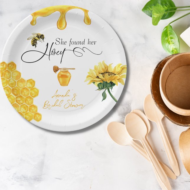 Elegant She Found Her Honey Bee Bridal Shower Paper Plate (Creator Uploaded)
