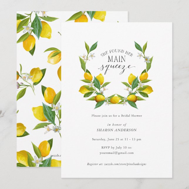 Elegant she found her main squeeze bridal brunch invitation (Front/Back)